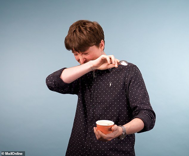 The snail-infused garlic ice cream was green coloured and largely met with disgust from our taste-testers - not least from Jack Pusey, our TV Editor (pictured)