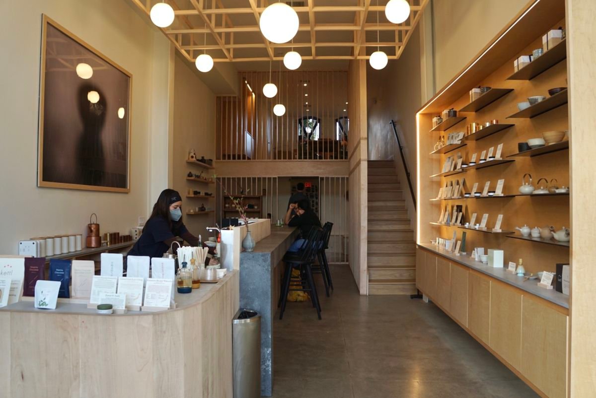Interior of Kettl tea shop in Los Feliz with light wood