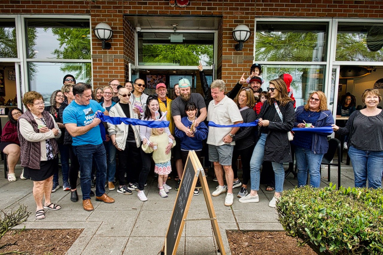 Alki Coffee and Ben & Jerry's Ice cream cut the ribbon on Alki