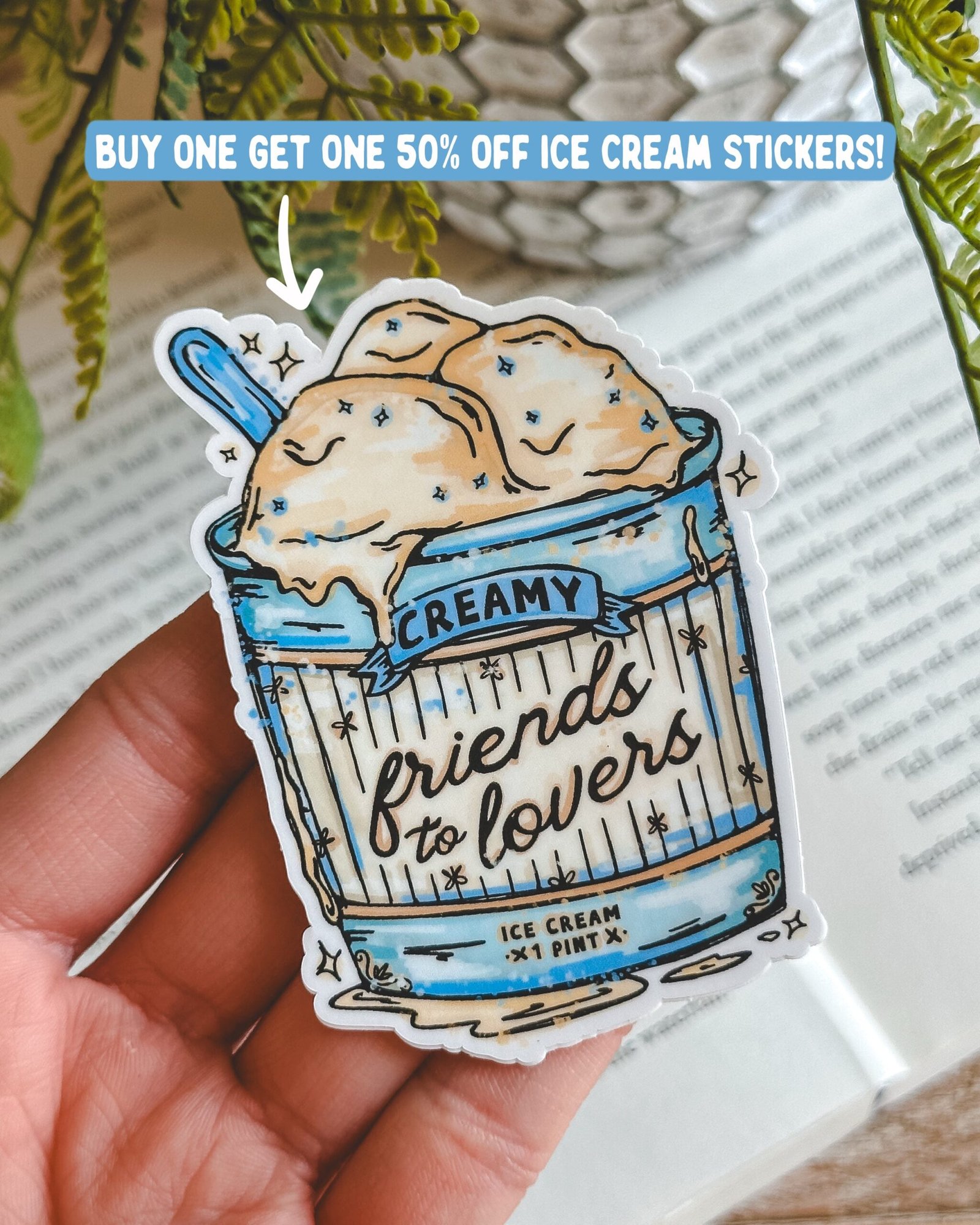 Friends to Lovers Ice Cream Sticker - Book Babe Designs