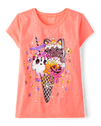 Girls Short Sleeve Halloween Ice Cream Cone Graphic Tee - CORAL | The Children's Place