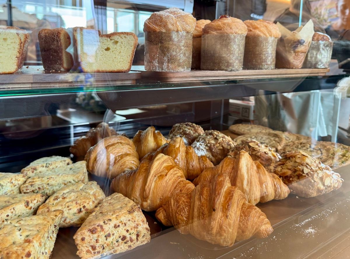 Pastries behind glass at Chagee.