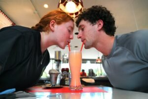 Madeline Healey of Marshfield shares a creamsicle shake with her boyfriend, Owen Beaver of Newton, in their booth at Cabot’s Ice Cream & Restaurant.