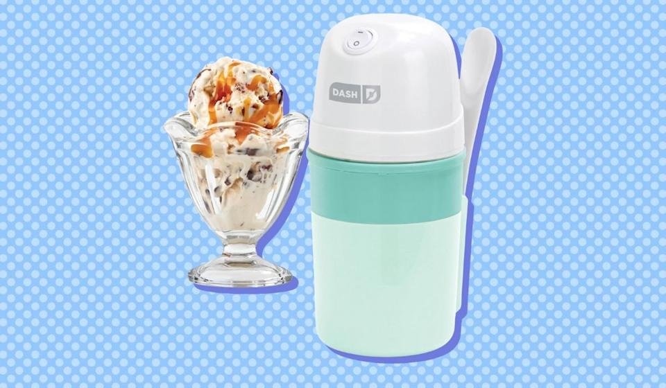 Ice cream in a glass with an ice cream maker.